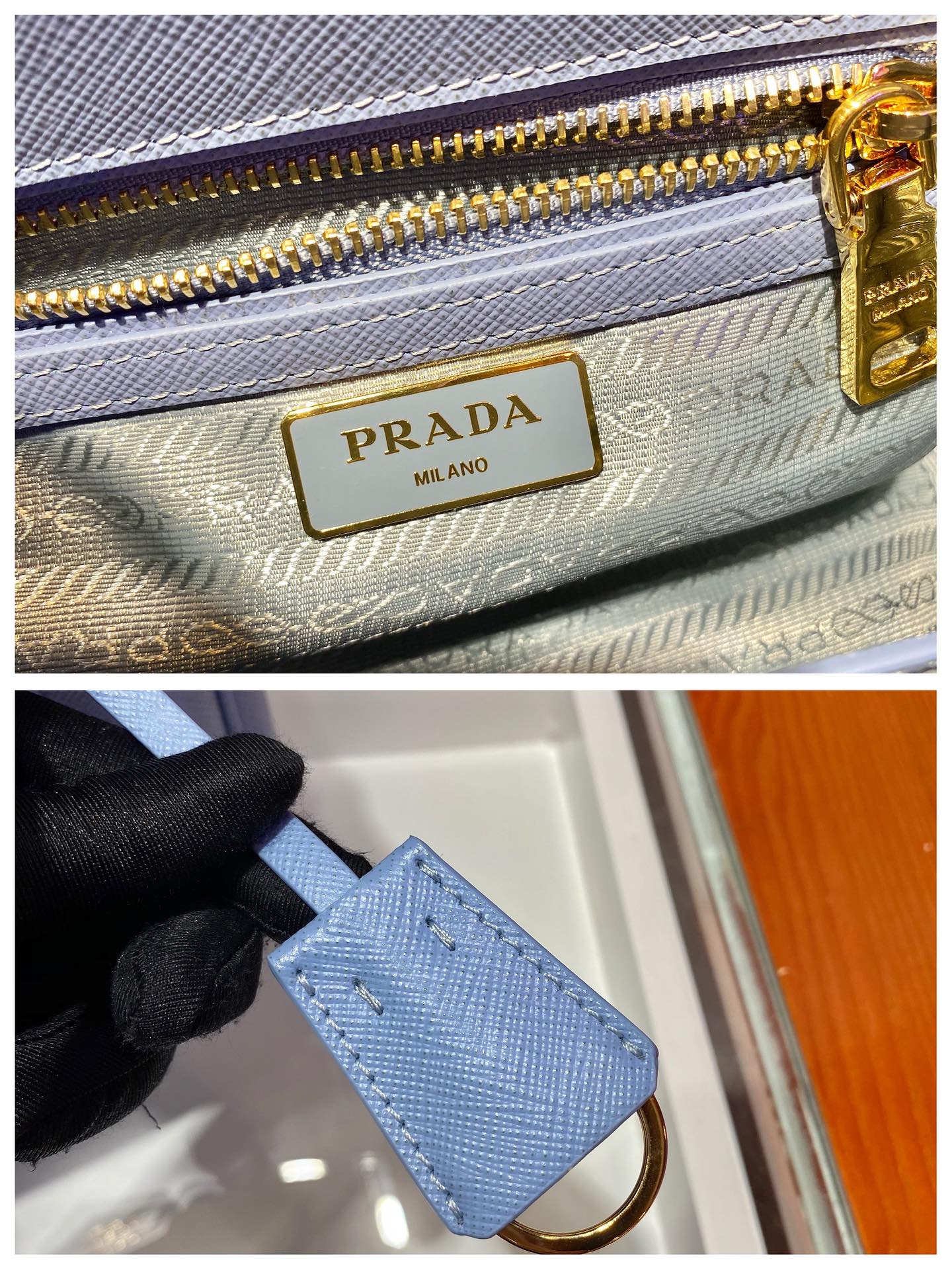 Prada Mini Galleria Saffiano Leather Bag Tote Shoulder Bag Light Blue 1BA906